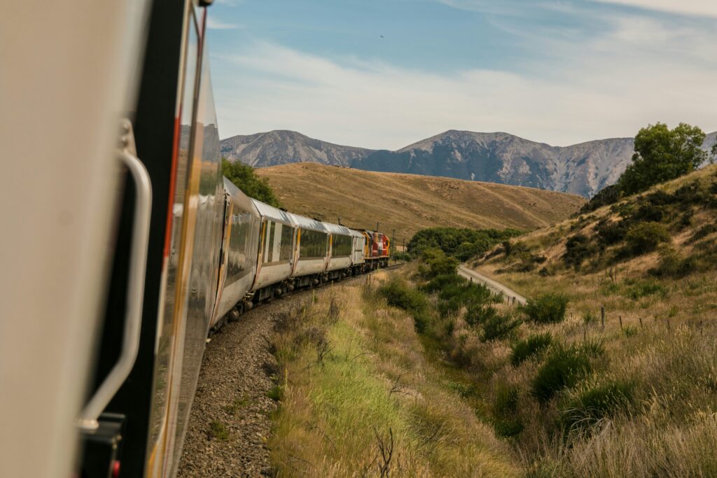 Images of cross-country train or bus travel